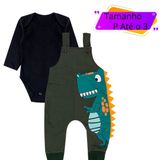 Roupa Inverno Infantil Bebê Macacão Jardineira Moletom + Body