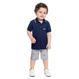 Conjunto Masculino Polo E Bermuda Sarja Estampada Tubarão Mundi