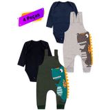Kit Conjunto Roupa De Inverno Infantil Macacão Jardineira Moletom + Body