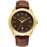 Relógio De Pulso Masculino Technos Dourado Pulseira De Couro Executivo Com Calendário 2115mya/0m