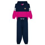 Conjunto Infantil Menina Moletom Epopz Marinho Com Rosa Com Capuz