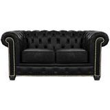 Sofá 2 Lugares 180cm Chesterfield Couro Preto - Mempra