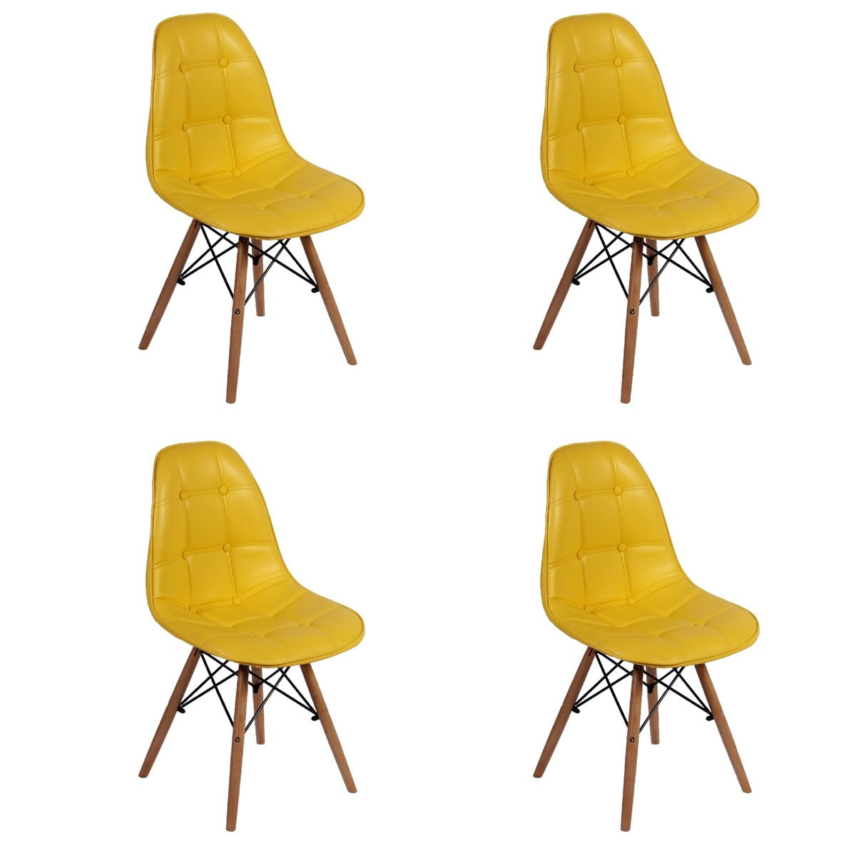 Menor preço em Conjunto 4 Cadeiras Dkr Charles Eames Wood Estofada Botonê - Amarela