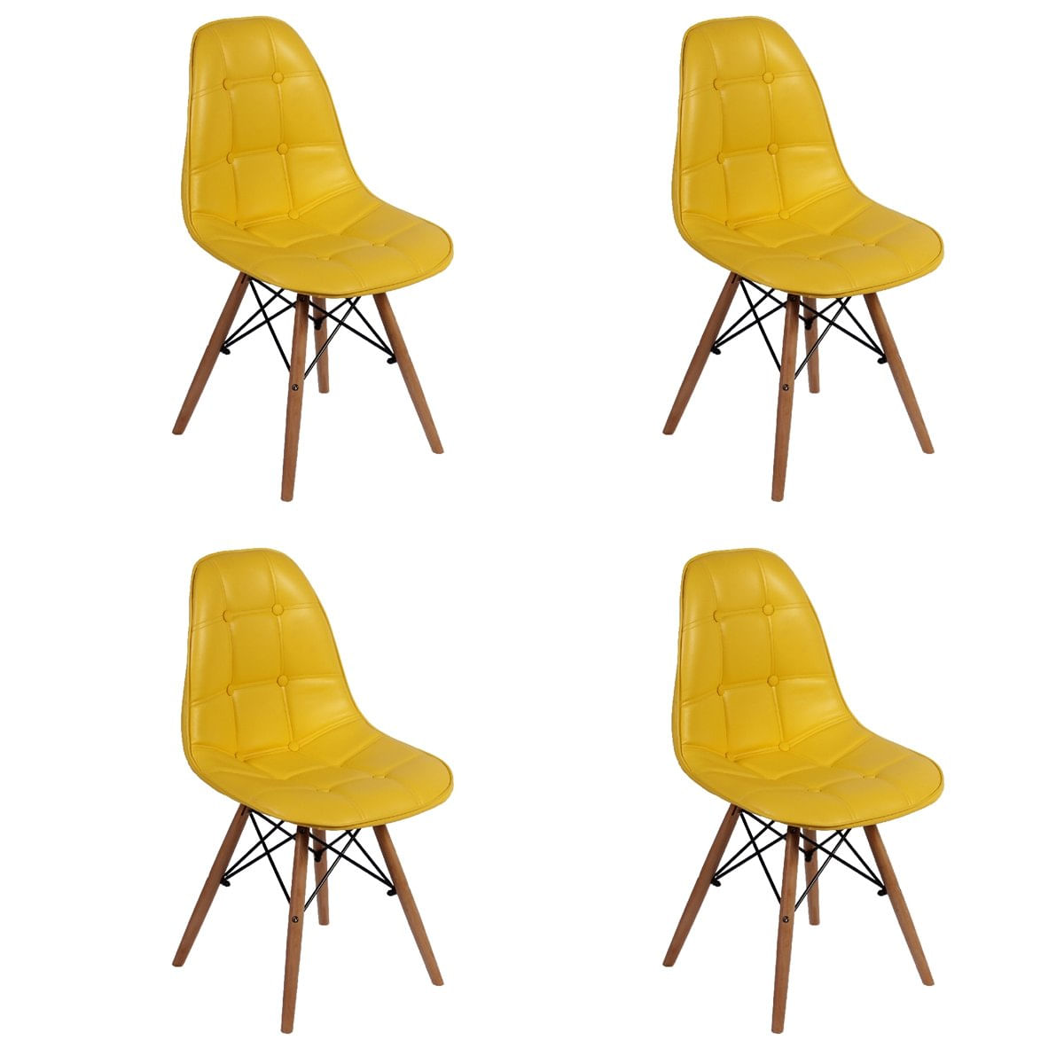 Conjunto 4 Cadeiras Dkr Charles Eames Wood Estofada Botonê - Amarela Menor preço em Conjunto 4 Cadeiras Dkr Charles Eames Wood Estofada Botonê - Amarela
