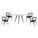 Conjunto Mesa Square Redonda Tampo Branco Fosco Diâmetro 88cm com 4 Cadeiras Allegra Preta