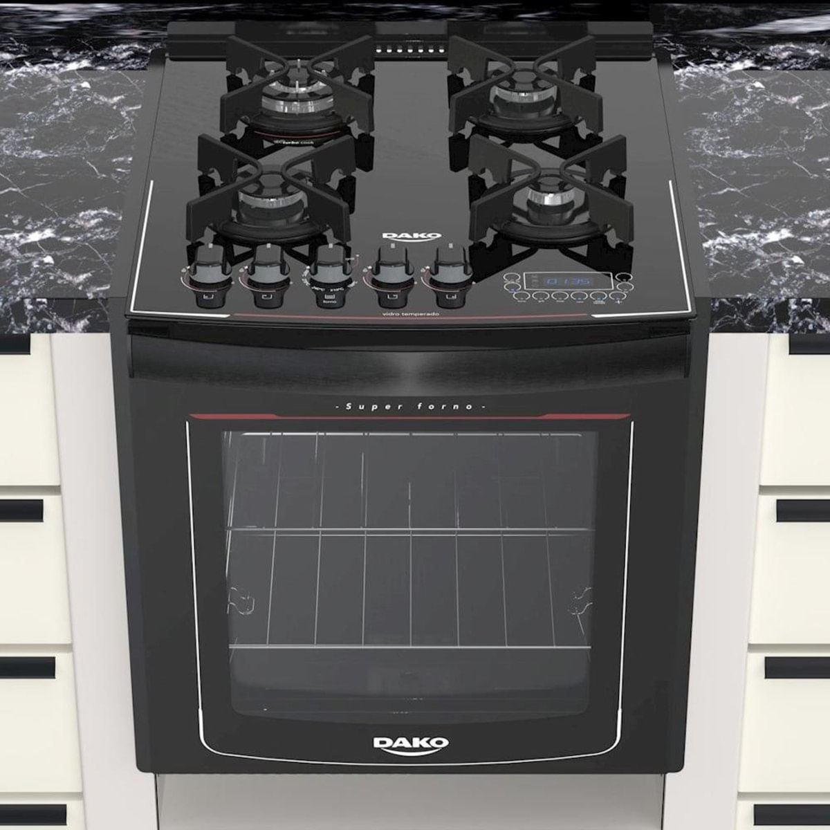 Fogão 4 Bocas de Embutir Dako Turbo Glass Preto Mesa em Vidro – Bivolt – 300000403