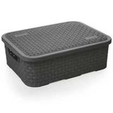 Caixa Organizadora Plástico Rattan 25cm Baixa Pequena Preta