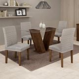 Conjunto Sala de Jantar Mesa Tampo de Vidro e 4 Cadeiras Classic Cel Móveis Chocolate/Suede Cinza 90