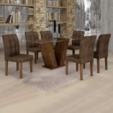 Conjunto Sala de Jantar Mesa Classic Tampo de Vidro 6 Cadeiras Vitória Cel Móveis Chocolate/Animale Marrom 52