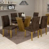 Conjunto Sala de Jantar Mesa Tampo de Vidro 6 Cadeiras Classic Cel Móveis Ypê/Animale Marrom 52