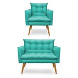 Kit Poltrona Namoradeira 2 Lugares Azul Turquesa