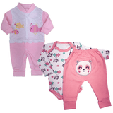 Kit Roupa De Bebê 3 Peças Inverno Macacão Body Mijão Bordado