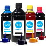 Kit 4 Tintas Para Impressora Epson L375 Cmyk Corante 500ml Koga