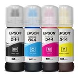 Kit 4 Garrafas Refil De Tinta Para Impressora Original Epson T544 Preto Ciano Magenta Amarelo