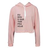 Moletom Feminino Cropped O Que Tem Pra Hoje Confortável Rosa Bebê Gg