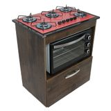 Kit Balcão Salvia Ipê Com Cooktop Vermelho 5 Bocas e Forno Elétrico 48L Plus
