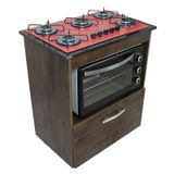 Kit Balcão Salvia Ipê Com Cooktop Vermelho 5 Bocas e Forno Elétrico 48L