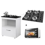 Kit Balcão Cooktop 1 Porta BR C/Forno Elétrico 48L 220V C/Fogão Cooktop 4 Bocas