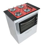 Kit Balcão Salvia Branco Com Cooktop Vermelho 4 bocas e Forno Elétrico 60L