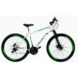 Bicicleta Aro 29 Shimano Freio à Disco Suspensão Velox MTB Branca/Verde - Ello Bike