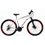 Bicicleta Aro 29 Shimano Freio à Disco Suspensão Velox MTB Branca/Vermelho - Ello Bike