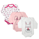 Kit Roupa de Bebê 3 Peças Body Estampado Manga Longa Suedine