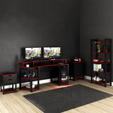 Conjunto Mesa Armário Estante E Gaveteiro Para Escritório Home Office Gamer Cool Mdp Preto/vermelho - Gran Belo