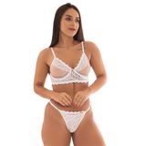 Conjunto Imi Lingerie Sem Bojo Fio Dental Aberto Tule Renda Alanis