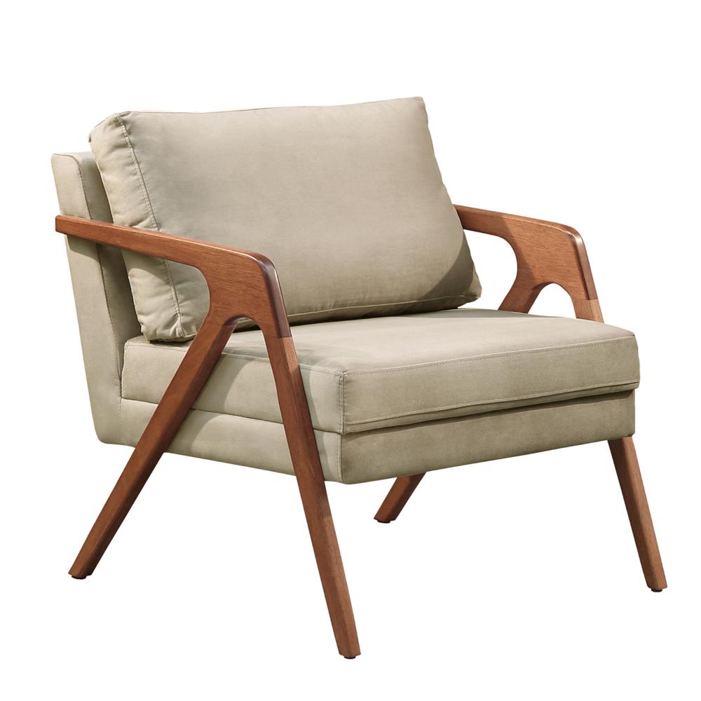 Poltrona Mona Luxo Madeira Maciça Tecido Linho Bege