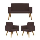 Kit Namoradeira + 2 Poltronas Decorativas Recepção Marrom