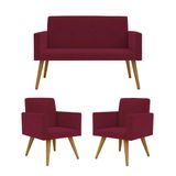 Kit Namoradeira + 2 Poltronas Decorativas Recepção Marsala