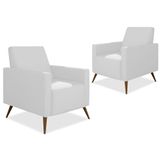 Kit 2 Poltronas Decorativas Pés Palito Thessa P04 Corano Branco - Mpozenato
