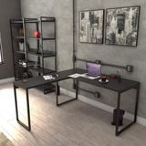 Mesa de Escritório em L Estilo Industrial 1,50m x 1,50m Kuadra Compace Preto Ônix