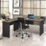 Mesa de Escritório em L 1,60x1,60m com 2 Gavetas Work30 Compace Carvalho Dark/Preto Ônix