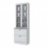 Paneleiro Simples 2 Portas de Vidro 2 Gavetas Americana Henn Branco Fosco