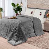 Coberdrom Floral Cinza King 3pçs Duplaface Manta Microfibra