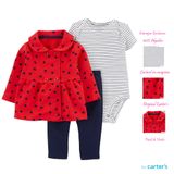 Trio Carter&#39;s Bebê Menina Com Casaco Body E Calca Vermelho Coração Coleção Nova Carters