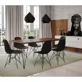 Mesa Sala De Jantar Industrial Clips Amêndoa 135x75 Com 6 Cadeiras Eiffel Pretas De Ferro Preto