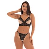 Conjunto Imi Lingerie Sem Bojo Fio Dental Aberto Tule Renda Alanis