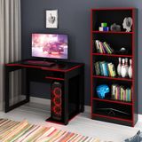 Conjunto Mesa E Armário Para Escritório Home Office Gamer Cool Mdp Preto/vermelho - Gran Belo