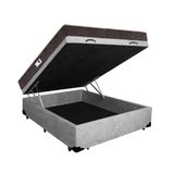 Cama Box Baú King Colchão Espuma D45 Bordado + Box Suede Cinza Serra Negra 62x193x203