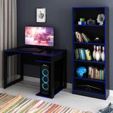 Conjunto Mesa E Armário Para Escritório Home Office Gamer Cool Mdp Preto/azul - Gran Belo