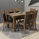 Conjunto Sala de Jantar Madesa Medelin - Mesa com Tampo de Madeira e 6 Cadeiras - Rustic/Preto/Sint Preto