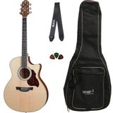 Violão Eletroacústico Crafter Gae 6 Aço Natural Acetinado Cutaway + Capa Correia