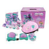 Patins 3 Em 1 Rosa C/ Kit Turma Da Aventura - Ajustável 30 A 33