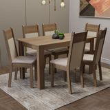 Mesa Tampo de Madeira com 6 Cadeiras Rustic Crema Bege