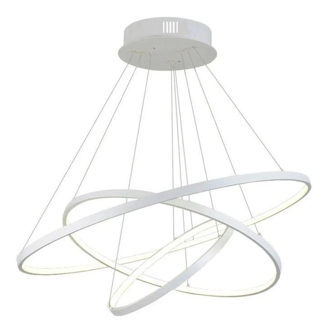 Lustre Led Moderno Pendente Anéis Led 89w 3 Arcos Branco