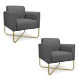Kit 2 Poltronas Decorativas Base Industrial X Dourada Maressa S08 Suede Grafite - Ibiza