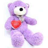 Urso Lilas Roxo Romântico Coração De Pelúcia Gigante 140cm