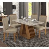 Conjunto de Mesa Cimol Agata 1,30 com 4 Cadeira Nicole Savana/Off White/Caramelo